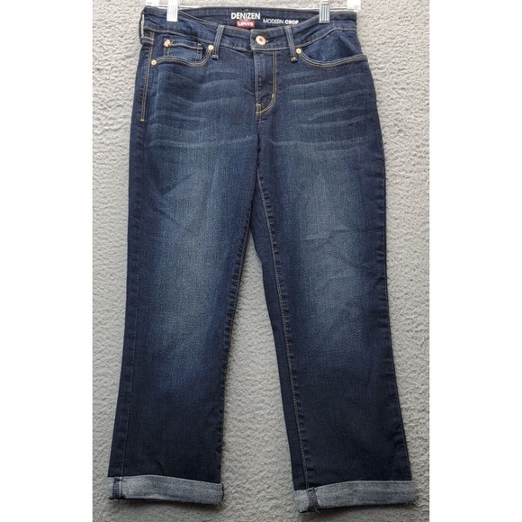 Denizen From Levi's Modern Crop Jeans Women's 4x27 Blue Denim Flat Front Fold Up - Picture 1 of 8